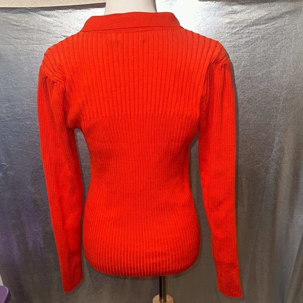 Karl Lagerfeld Orange V-Neck Sweater - Picture 3 of 5